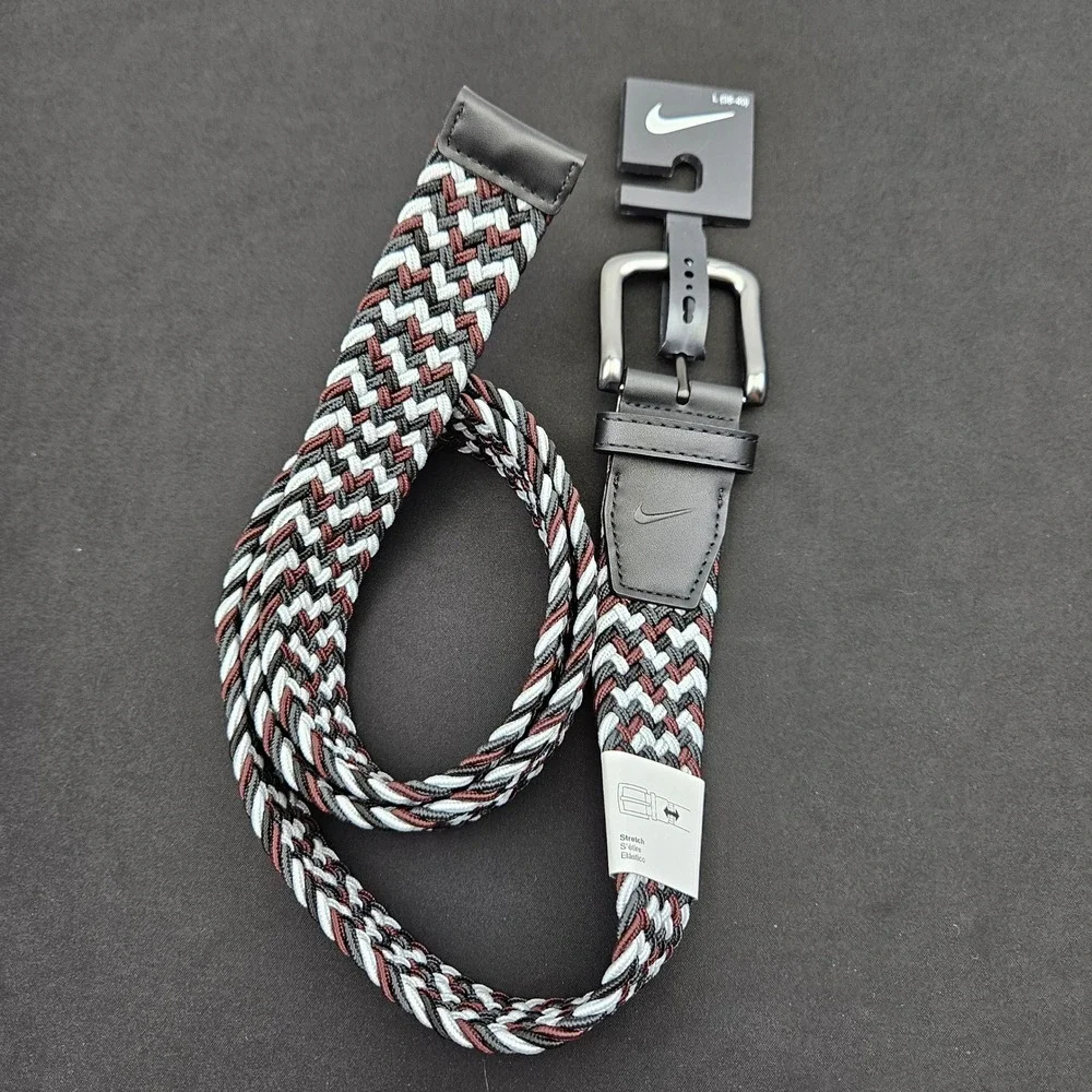 Nike Mens G-Flex Woven Braided Stretch Golf Belt Black Burgundy White Lrg 38-40